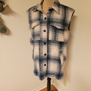 Neo Noir Blue and Cream Plaid Vest